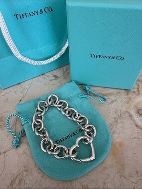 Tiffany & Co. 925 Sterling Silver Heart Clasp Chunky Bracelet 48g - RARE